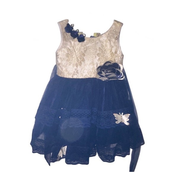 Gold & Navy Blue Lace Party Dress – Size 16 (Baby/Toddler) - Picture 2 of 6